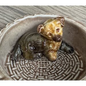 Vtg Wade England Whimsies Dogs & Puppies Yorkie Pup Basket Porcelain Figurine 3”